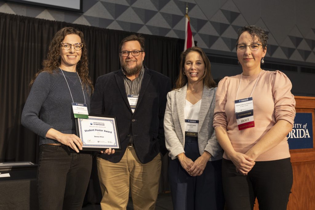 From left to right: Renee Price, Dr. Matt Cohen, Allison Lewis from Jacobs, and Dr. Paloma Carton de Grammont celebrating Renee for being selected as a student poster award winner.