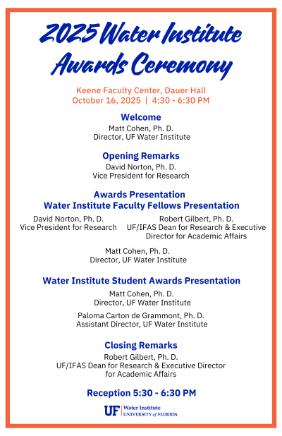 UF Water Institute 2025 Awards Ceremony Program.