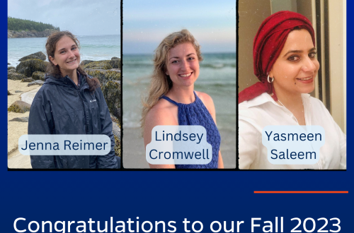 Fall 2023 Water Institute Travel Awardees Jenna Reimer, Lindsey Cromwell, and Yasmeen Saleem