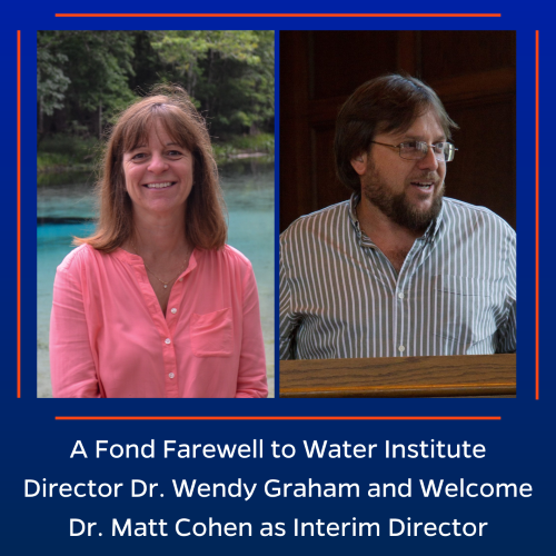 The Water Institute bids farewell to Director Dr. Wendy Graham and welcomes Dr. Matt Cohen as Interim Director.