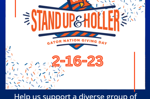 Stand up and holler - Gator nation giving day. 2/6/23. Help us support a diverse group of graduate students to attend our 2024 symposium