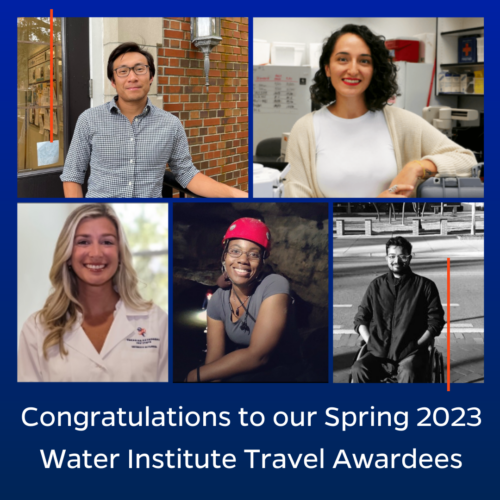 Collage of the five Travel Awardees. Congratulation to our Spring 2023 Water Institute Travel Awardees