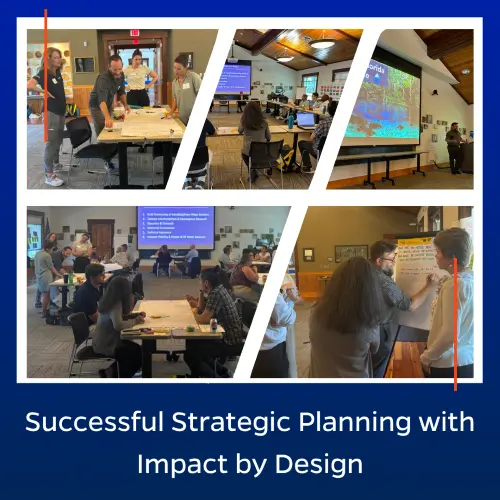 Multiple images of Water Institute community members working together during the Water Institute’s in-person workshop.